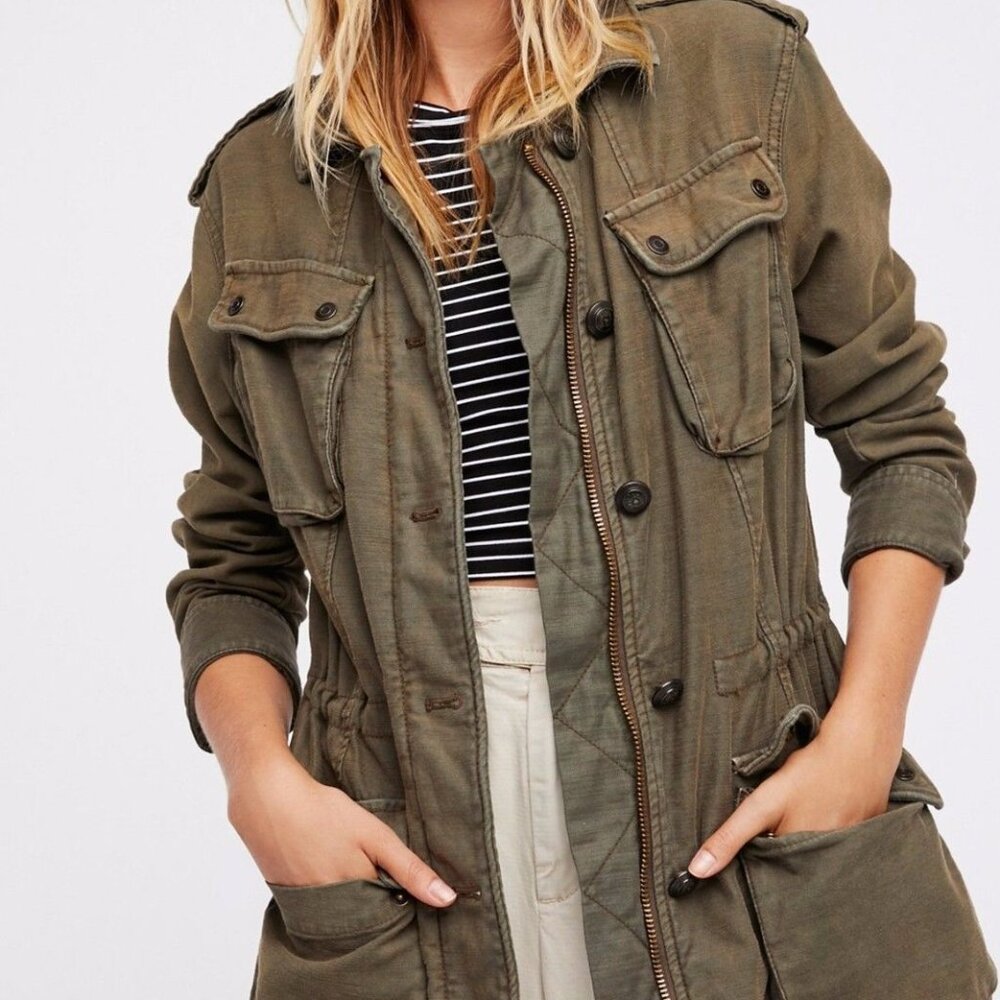 Free People Not Your Brother's Military Style Jacket Olive Moss